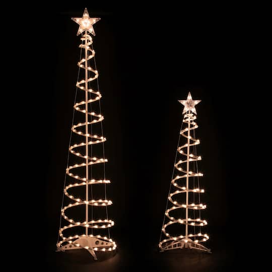 2 Pack Pre-Lit White Outdoor Spiral Cone Christmas Trees